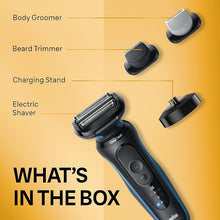 Load image into Gallery viewer, Braun Electric Shaver for Men, Series 5 5150cs, Wet & Dry Shave, Turbo Shaving Mode, Foil Shaver, with Beard Trimmer, Body Groomer and Charging Stand, Blue