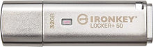 Load image into Gallery viewer, Kingston Ironkey Locker+ 50 32GB Encrypted USB Flash Drive | USB 3.2 Gen 1 | XTS-AES Protection | Multi-Password Security Options | Automatic Cloud Backup | Metal Casing | IKLP50/32GB,Silver