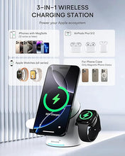 Load image into Gallery viewer, ZEEHOO 3 in 1 Charging Station for Apple Devices, Mag-Safe Charger Stand, Qi2 15W Auto-Rotating Wireless Charging Station for iPhone 16/15/14/13/12 Series& AirPods& iWatch(30W Charger Included) White