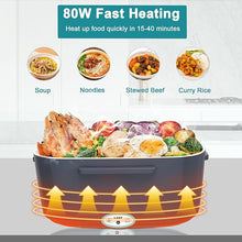 Load image into Gallery viewer, Electric Heated Lunch Boxes Adults: 80W Electric Lunch Box Food Heated 12/24/110V 1.5L Heatable Lunch Box for Car/Truck/Office Leak-Proof Stainless Steel Container, Fork & Spoon, Bag (Grey+Green)