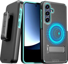 Load image into Gallery viewer, for Samsung Galaxy S25 Compatible with MagSafe Magnetic Heavy Duty Slide Hip Phone Cover with Kickstand for Galaxy S25 - Black & Green