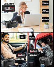 Load image into Gallery viewer, Buddew Electric Lunch Box 80W Food Heater with Dual Container, Portable Lunch Warmer for Adults, Upgraded Heated Lunch Box for Car/Truck/Office with SS Fork&Spoon and Insulated Carry Bag (Black)
