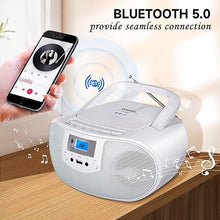 Load image into Gallery viewer, Gelielim CD Player Boombox, FM Radio with Bluetooth, Remote Control, Portable CD Players for Home with Headphone, Mic Jack, Disco Light Support CD-R/RW/MP3, USB, Presents for Elder