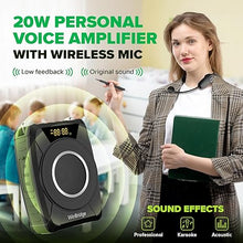Load image into Gallery viewer, Bluetooth 5.0 Voice Amplifier with Wireless Mic Headset, Waterproof Personal Microphone Wireless Voice Amplifier, 20W Loudly Portable Megaphone PA System for Teachers, Safety Drills, Outdoors Indoors