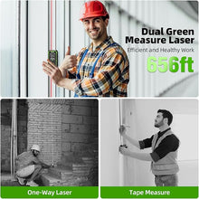 Load image into Gallery viewer, Huepar Professional 656ft Dual Laser Distance Measuring Tool, Rechargeable Digital Laser Room Measure Devices, Bilateral Metro Laser Measurement Tool with with Angle Sensor, Magnetic Back