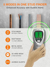 Load image into Gallery viewer, Mecurate Sliver Stud Finder Wall Scanner Sensor - 5 in 1 Electronic Stud with LCD Display & Audio Alarm for Wood AC Live Wire Metal Studs