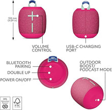 Load image into Gallery viewer, Ultimate Ears WONDERBOOM 4 Portable Waterproof Bluetooth Speaker with Big Bass and 360-Degree Sound, Dustproof Floating Speaker with 131ft (40m) Range - Pink