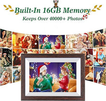 Load image into Gallery viewer, WiFi Digital Picture Frame 10.1 Inch Smart Digital Photo Frame with IPS Touch Screen HD Display, 16GB Storage Easy Setup to Share Photos or Videos Anywhere via Free Frameo APP (Brown Wood Frame)