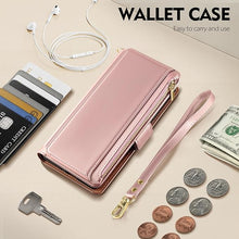 Load image into Gallery viewer, Antsturdy Compatible with Samsung Galaxy S25 Ultra Wallet Case with Card Holder,PU Leather Phone Case Flip Protective Cover RFID Blocking Wrist Strap Credit Card Slots Kickstand Men Women,Rose Gold