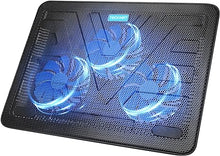 Load image into Gallery viewer, TECKNET Laptop Cooling Pad, Portable Slim Quiet USB Powered Laptop Notebook Cooler Cooling Pad Stand Chill Mat with 3 Blue LED Fans, Fits 12-17 Inches (Black)