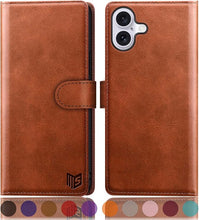 Load image into Gallery viewer, SUANPOT Compatible with iPhone 16 6.1" Wallet case with RFID Blocking Credit Card Holder,Flip Book PU Leather Protective Cover Women Men for Apple 16 Phone case Light Brown