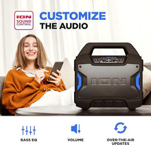 Load image into Gallery viewer, ION Tailgater Boom - Outdoor Portable Bluetooth Speaker with Mic in, FM Radio, USB Port, Battery, IPX5 Water-Resistant, Wireless Stereo-Link, App, 60W