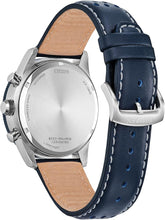Load image into Gallery viewer, Citizen Men's Eco-Drive Weekender Sport Casual, Silver-Tone Stainless Steel Watch, Blue Leather Strap, Chronograph (Model: CA4557-01L)