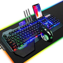 Load image into Gallery viewer, FELiCON Wired Game Keyboard and Mouse Combo, RGB LED Backlit Mechanical Feel Keyboard with Hand Rest Phone Holder,and 6 Button 3200 DPI Mice and Large RGB Mouse Pad for Computer Gamer Office