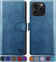Load image into Gallery viewer, SUANPOT Compatible with iPhone 16 Pro Max 6.9" Wallet case with RFID Blocking Credit Card Holder,Flip Book PU Leather Protective Cover Women Men for Apple 16 Pro Max Phone case Sky Blue