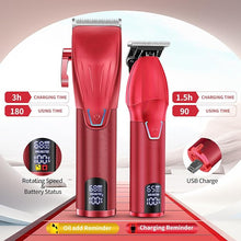 Load image into Gallery viewer, Professional Hair Clippers for Men Electric Beard Trimmer Cordless Barber Clippers for Hair Cutting with T-Blade Edgers Rechargeable Hair Clipper and Trimmer Kit with LED Mens Christmas Gifts (Red)