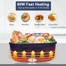 Load image into Gallery viewer, Electric Heated Lunch Boxes Adults: 80W Electric Lunch Box Food Heated 12/24/110V 1.5L Heatable Lunch Box for Car/Truck/Office Leak-Proof Stainless Steel Container, Fork & Spoon, Bag (Blue+White)