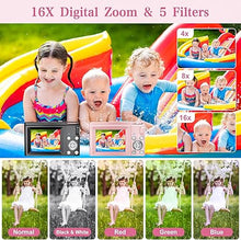 Load image into Gallery viewer, Digital Camera, FHD 1080P Kids Digital Point and Shoot Camera with 16X Digital Zoom, Anti-Shake, Flash, 32GB Card, Portable Compact Travel Camera for Boys, Girls (Pink)