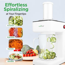 Load image into Gallery viewer, NutriChef 3-in-1 Electric Vegetable Chopper, Spiralizer, and Salad Maker - Fruit Cutter, Spiral Shredder Machine, Veggie Spaghetti & Noodle Maker | Includes Food Plunger & 1.2L Bowl