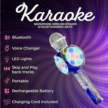 Load image into Gallery viewer, Sing-Along Bling Bluetooth Karaoke Microphone and Bluetooth Stereo Speaker All-in-One (Swirl Purple)