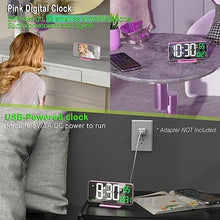 Load image into Gallery viewer, KOSUMOSU Pink Digital Clock 6.7in Desk Clock with Dual Alarm Clock, Dimming, 12/24h, Date, Day of Week, Temp, Digital LED Clock, Alarm Clock for Table, Digital Calendar Table Clocks for Bedrooms