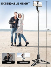 Load image into Gallery viewer, 45" Selfie Stick Tripod with 2 Lights, Extendable 5 in 1 Selfie Stick Phone Tripod, Portable Selfie Sticks with Wireless Remote Compatible with iPhone 15/14/13 Pro Max, Samsung, Android, Gopro