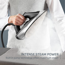 Load image into Gallery viewer, Rowenta Iron Steamer for Clothes Master Steam Station, Professional Steam Iron for Clothes with Stainless Steel Soleplate, 57 Oz, 400 Microsteam Holes, Built-In Pump, 1750 Watts, Black/Green, VR8338
