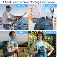 Load image into Gallery viewer, 2024 AI Portable Fan Rechargeable, 4 Speeds 6600RPM Strong Airflow, Personal Waist Fan with up to 25H of Working Time, Hanging Neck Fan, Wearable Belt Fan for Camping, Outdoor, Jobsite - Gray