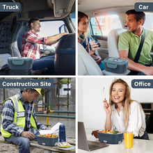 Load image into Gallery viewer, Vabaso Electric Lunch Box Food Heater, 80W Electric Heating Lunch Boxes Lunch for Adults/Men/Car/Truck/Work, 1.5L Removable 304 Stainless Steel Container, 110V/12V/24V, with Fork & Spoon