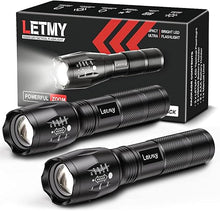 Load image into Gallery viewer, LETMY Tactical Flashlight S2000-2 Pack Bright Military Grade LED Flashlights High Lumens - Portable Handheld Flash Light, 5 Modes Zoomable Waterproof Flashlights for Home Emergency Camping Outdoor