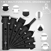 Load image into Gallery viewer, Beard Trimmer for Men Professional Mens Beard Grooming Kit T-Blade Trimmer Electric Shaver Razor Nose Body Trimmer Hair Cutting Kit Cordless 7 in 1 Black