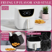Load image into Gallery viewer, Paris Hilton Air Fryer, Large 6-Quart Capacity, Touchscreen Display, 8-in-1 (Air Fry, Roast, Broil, Bake, Reheat, Keep Warm, Pizza, Dehydrate), Dishwasher Safe and Nonstick Basket and Crisper, White