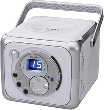 Load image into Gallery viewer, Jensen CD-555 White/Silver CD Bluetooth Boombox Portable Bluetooth Music System with CD Player +CD-R/RW & FM Radio with Aux-in & Headphone Jack Line-In