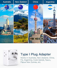 Load image into Gallery viewer, 2 Pack Australia New Zealand Power Plug Adapter, Australia Travel Adapter with 3 American Outlets 3 USB Charging Ports (1 USB C), Type I Plug Adapter for US to Australia, Argentina, China