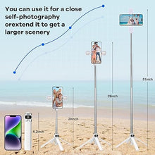 Load image into Gallery viewer, Mini Phone Tripod Stand,MQOUNY 38" Phone Tripod &Selfie Stick with Wireless Rechargeable Remote & Removable Light, Extendable Tripod Stand 360 Rotation Compatible with Phone&Android Samsung (White)