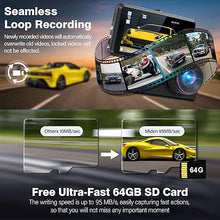 Load image into Gallery viewer, 2K Dual Dash Camera for Cars, Free 64G SD Card, FHD 2K+1080P Dash Cam Front and Rear, 3.2'' IPS Screen, 176° Wide Angle Dashcam, 24H Parking Monitor, G-Sensor, Loop Recording, Night Vision, WDR