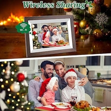 Load image into Gallery viewer, WiFi Digital Picture Frame 10.1 Inch Smart Digital Photo Frame with IPS Touch Screen HD Display, 16GB Storage Easy Setup to Share Photos or Videos Anywhere via Free Frameo APP (Brown Wood Frame)