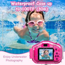 Load image into Gallery viewer, Agoigo Kids Waterproof Camera Toys for 3-12 Year Old Girls Christmas Birthday Gifts, Kids Underwater Sports Camera HD Children Digital Action Camera 2 Inch Screen with 32GB Card (Rose Red)