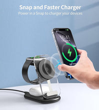 Load image into Gallery viewer, 3 in 1 Magnetic Wireless Charging Station for Apple Devices, Fast Foldable Travel Mag-Safe Charger Stand with Night Light for iPhone 16 15 14 13 12 Series, Apple Watch/AirPods Pro