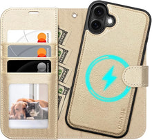 Load image into Gallery viewer, OCASE for iPhone 16 Case Detachable Wallet Case with Card Holder, 2 in 1 Pu Leather Flip Folio with RFID Blocking Stand Wrist Strap Shockproof Phone Cover 6.1 Inch 2024, Gold