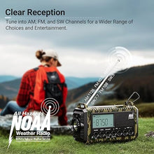 Load image into Gallery viewer, Emergency Radio 12000, Auto Digital Weather Radio Portable AM FM SW NOAA, Battery Operated Rechargeable Solar Hand Crank Radio with Flashlight, Cell Phone Charger, SOS, Type C Adapter