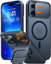 Load image into Gallery viewer, TORRAS Magnetic for iPhone 16 Pro Max Case with Camera Cover, 360° Spin Lens Stand, Fit for MagSafe, 4X Military Grade Shockproof Anti-Scratch Slim Cover Phone Case for iPhone 16 ProMax,Black Titanium