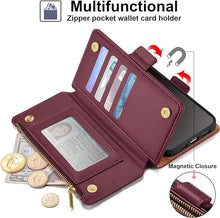 Load image into Gallery viewer, Antsturdy Compatible with Samsung Galaxy S25 Wallet Case with Card Holder,PU Leather Phone Case Flip Protective Cover RFID Blocking Wrist Strap Credit Card Slots Kickstand Men Women,Wine Red