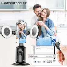 Load image into Gallery viewer, Auto Face Tracking Tripod with 2 Selfie Ring Light, 360° Rotation Face Body Phone Holder Smart Shooting Camera Mount with Remote, Rechargeable Smart Shooting Holder for Vlog, Streaming, Video, Tiktok