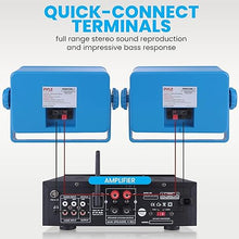 Load image into Gallery viewer, Pyle Indoor Outdoor Speakers Pair - 200 Watt Dual Waterproof 3.5” 2-Way Full Range Speaker System w/ 1/2” High Compliance Polymer Tweeter - in-Home, Boat, Marine, Deck, Patio, Poolside (Blue)