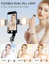 Load image into Gallery viewer, 45" Selfie Stick Tripod with 2 Lights, Extendable 5 in 1 Selfie Stick Phone Tripod, Portable Selfie Sticks with Wireless Remote Compatible with iPhone 15/14/13 Pro Max, Samsung, Android, Gopro