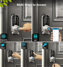 Load image into Gallery viewer, Veise Smart Lock, Keyless Entry Door Lock with Handle, APP Control Fingerprint Door Lock, 7-in-1 Smart Locks for Front Door, Electronic Digital Lock with Keypad, Front Door Lock Set, Satin Nickel