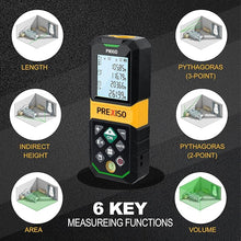 Load image into Gallery viewer, PREXISO Laser Measure Rechargeable, 265Ft Green Beam Laser Measurement Tool with Angle Sensor& 30 Sets Data Storage &1/4"-20 Threaded Hole - Ft/Ft+in/in/M Units - Pythagorean Mode, Area, Volume