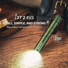 Load image into Gallery viewer, OLIGHT I3T 2 EOS Pocket EDC Flashlight, 200 Lumens Compact Bright Handheld Flashlights, Dual-Output Tail Switch Light with AAA Battery and Two-Way Pocket Clip for Camping and Hiking (OD Green)