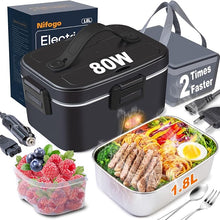 Load image into Gallery viewer, Nifogo Electric Lunch Box for Adults 80W Portable Heated Lunch Box for Men 3 in 1 Portable Food Warmer 110V/12V/24V with 1,8L Removable Stainless Steel Container & Bag(Black)